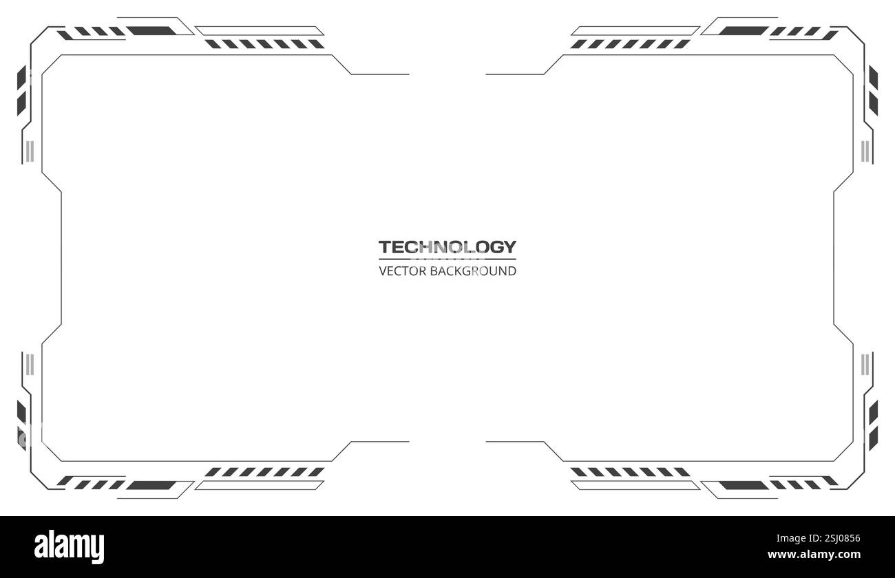 Struttura degli elementi vettoriali dell'interfaccia utente con cornice HUD nera su sfondo bianco. Moderno pannello di controllo futuristico. Finestra dello schermo digitale della tecnologia. Tecnico Illustrazione Vettoriale