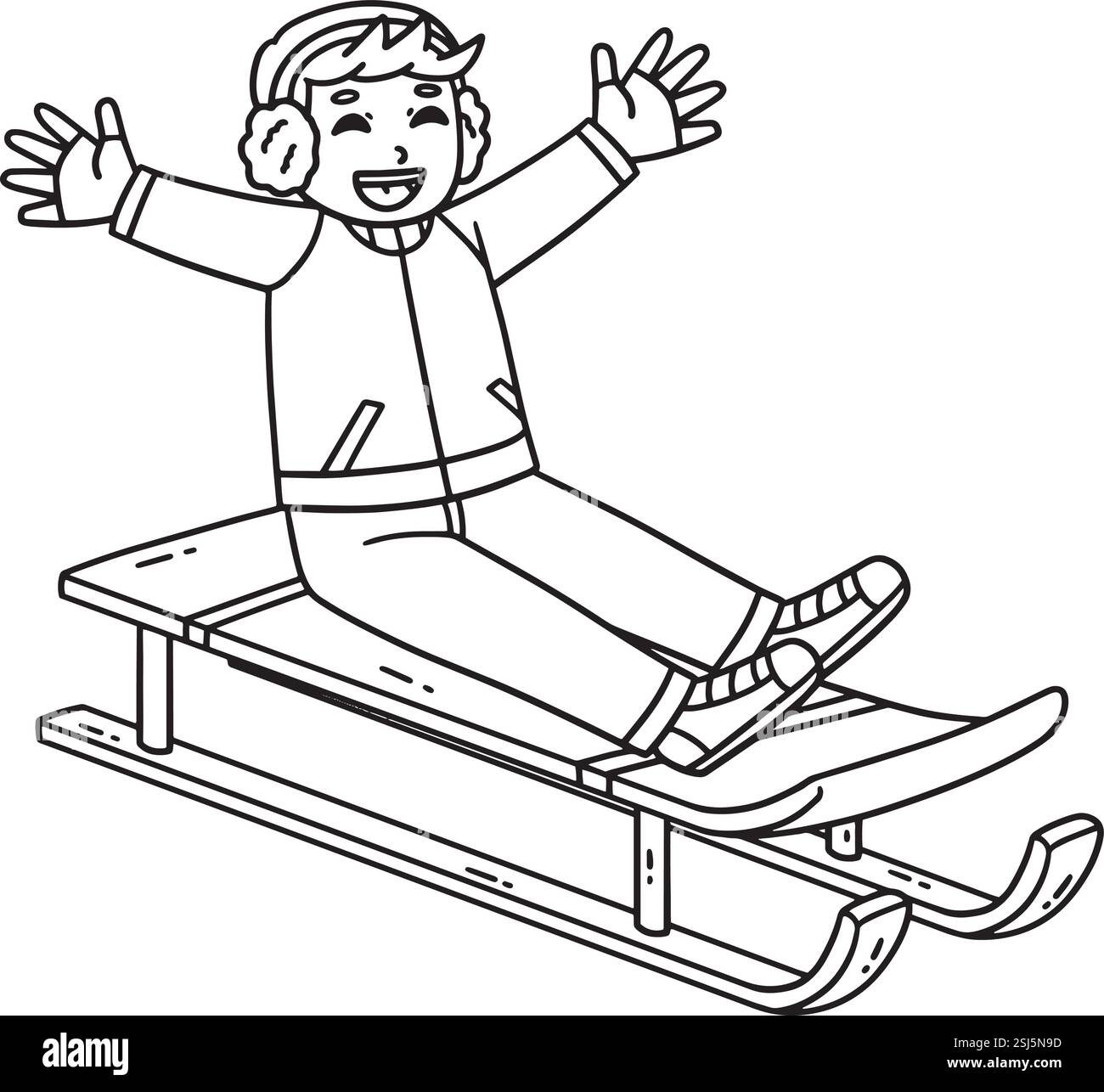 Sledding Boy con le mani nell'aria isolato Illustrazione Vettoriale