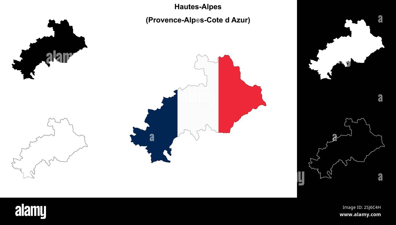Set di mappe di contorno del dipartimento Hautes-Alpes Illustrazione Vettoriale