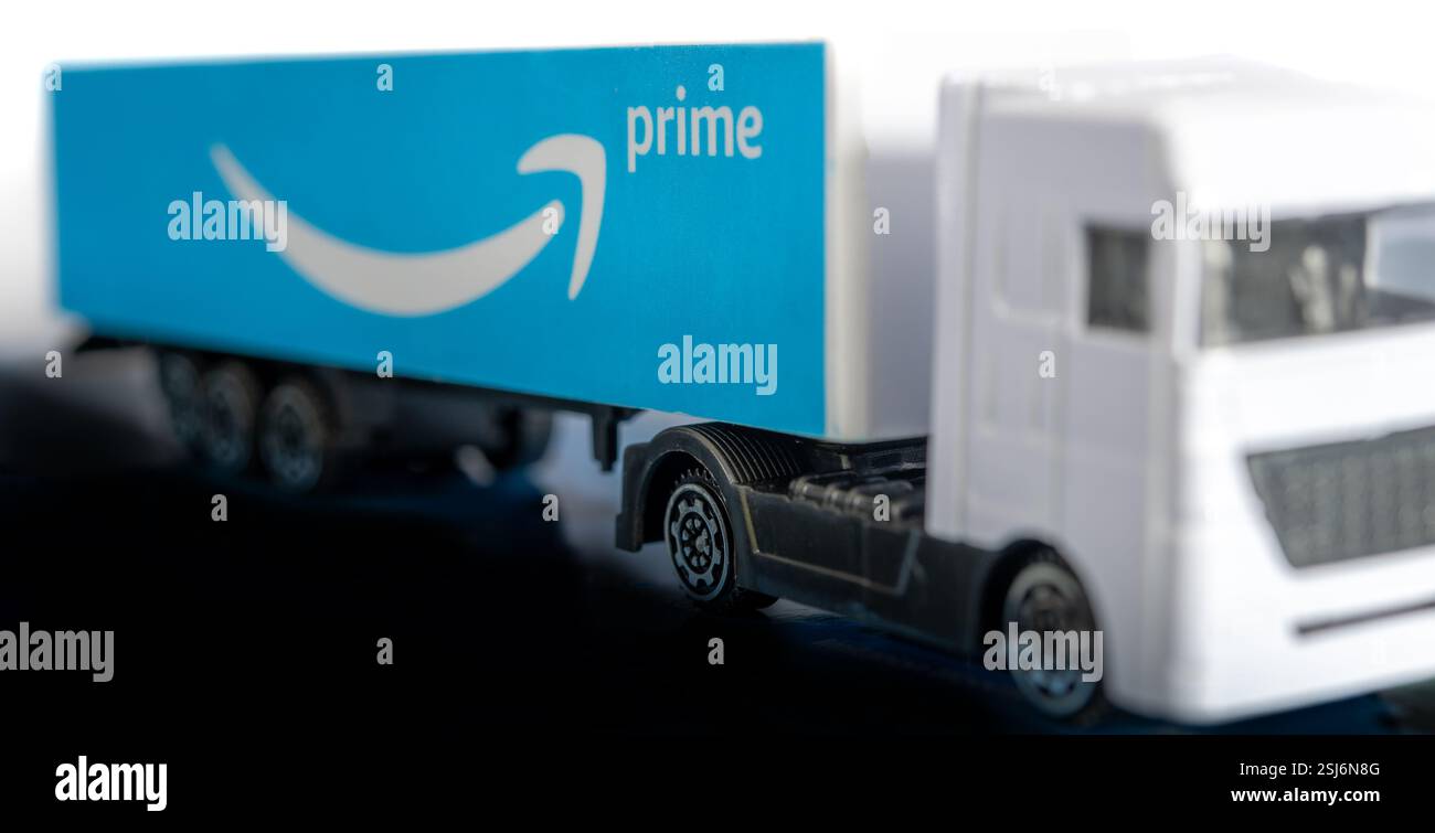 Veicolo Amazon prime Truck Truck Truck Truck e-commerce online Foto Stock