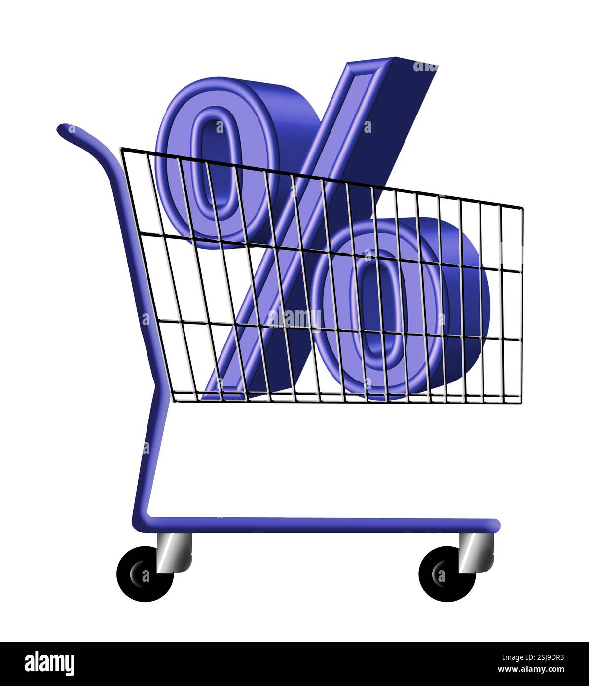 L'acquisto del miglior tasso di interesse è illustrato con un simbolo di percentuale in un carrello. Questa è una figura in 3D. Foto Stock