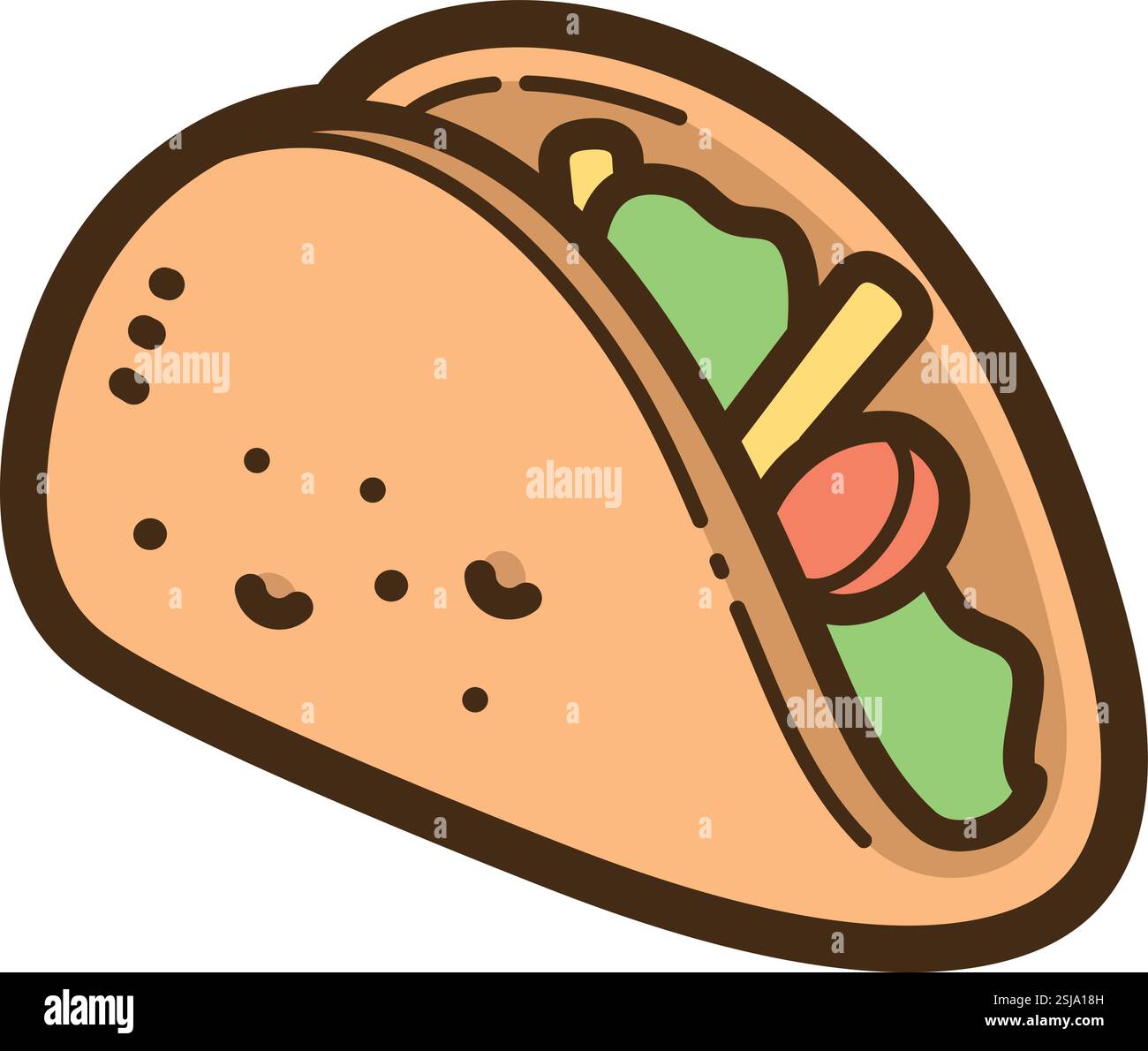 Illustrazione e grafica del doodle vettoriale Taco. Fa parte della categoria dei fast food. Illustrazione Vettoriale