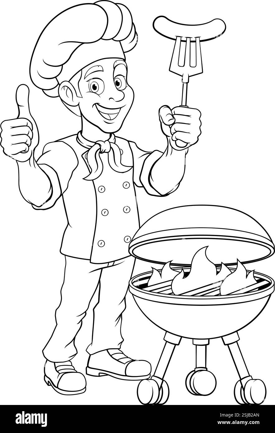 Chef Cartoon Barbecue uomo cuoco Mascotte Illustrazione Vettoriale