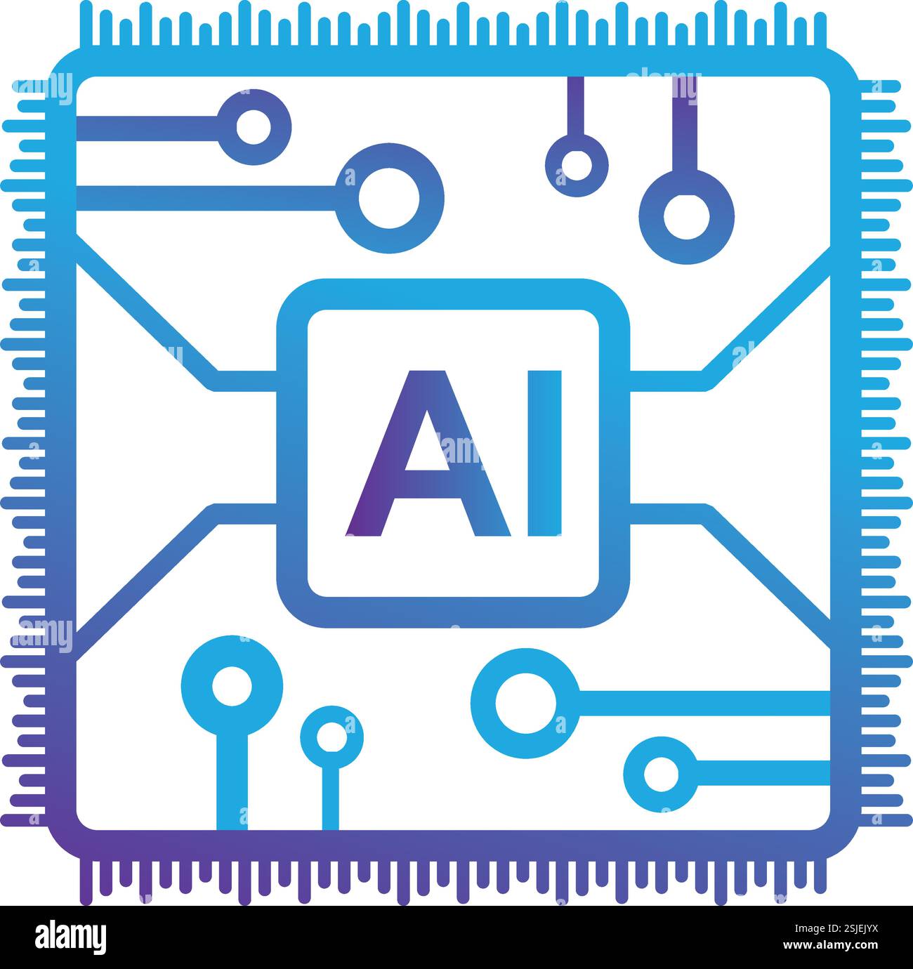 Icona di AI Microchip con Circuit Design e futuristico tema tecnologico Illustrazione Vettoriale