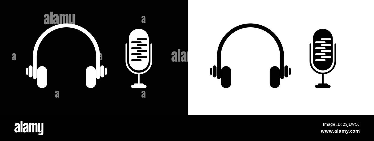Icone cuffie e microfono - simboli tecnici audio Illustrazione Vettoriale