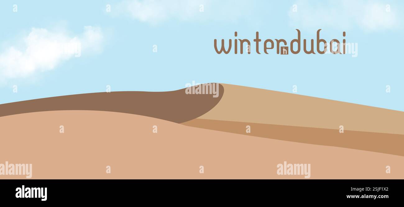 Inverno a Dubai, vettore del paesaggio desertico di dubai Illustrazione Vettoriale