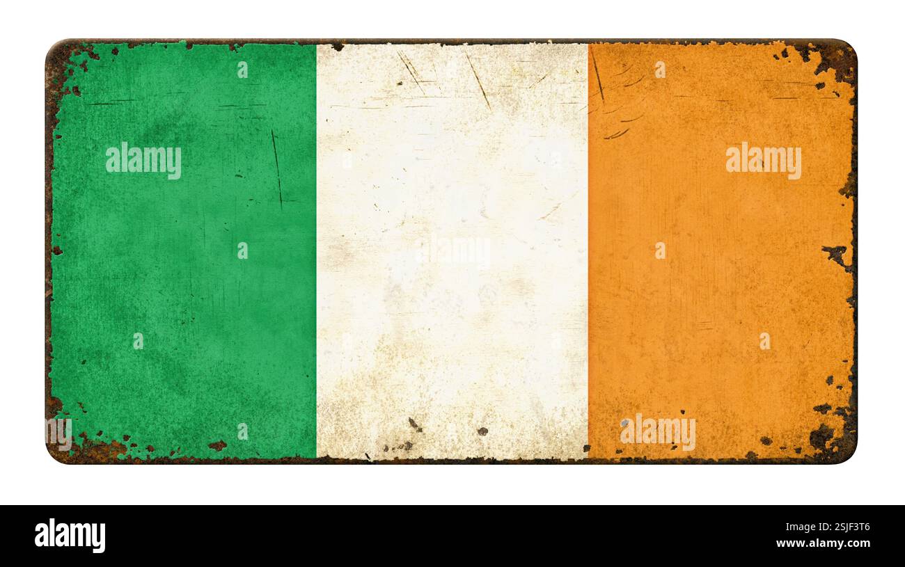 Vecchio cartello di stagno arrugginito - bandiera Irlanda Foto Stock