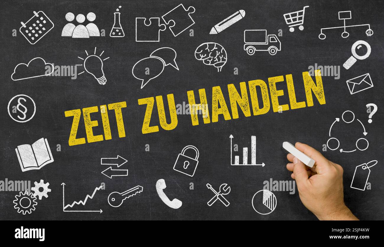 Bacheca con icone e testo - è ora di agire Foto Stock