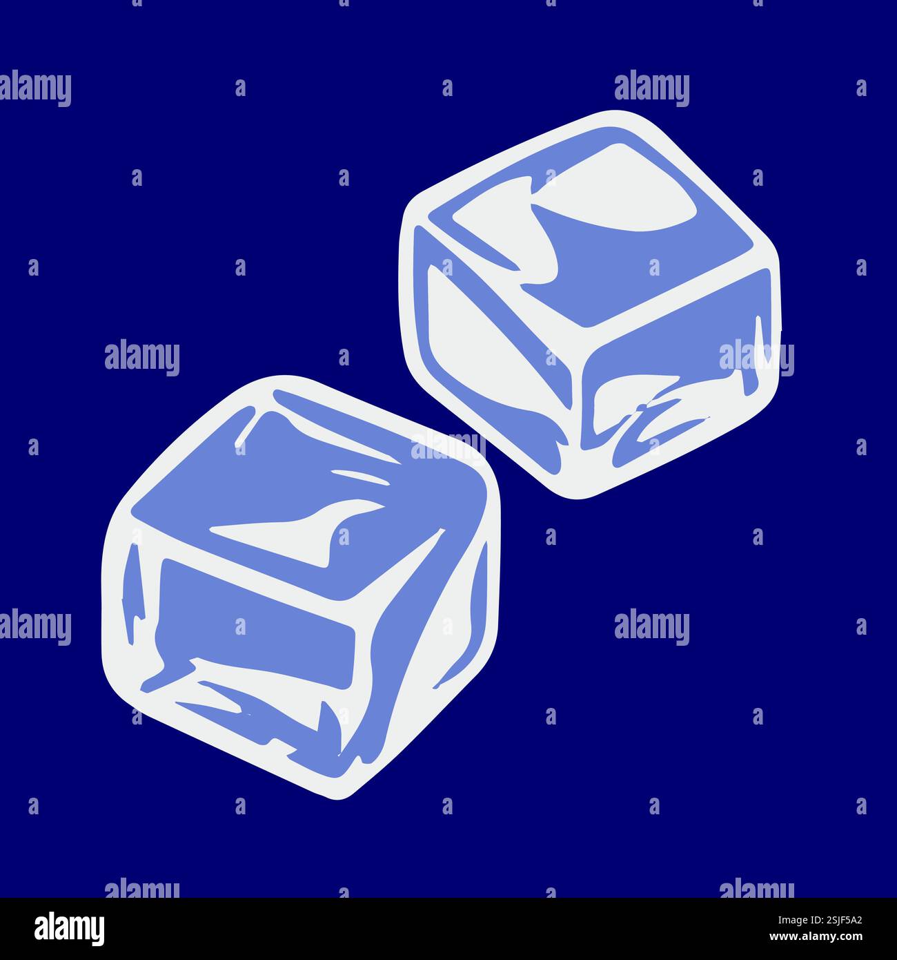 Illustrazione stilizzata di due cubetti di ghiaccio su sfondo blu scuro. Illustrazione Vettoriale