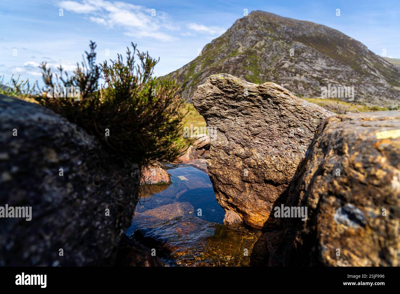 Primo piano delle Lakeside Rocks del lago Llyn Idwal all'interno della leggendaria cavità scolpita dal ghiaccio di Cwm Idwal nella catena montuosa di Glyderau a North Eryri (Snowdonia) Foto Stock Primo piano delle Lakeside Rocks del lago Llyn Idwal all'interno della leggendaria cavità scolpita dal ghiaccio di Cwm Idwal nella catena montuosa di Glyderau a North Eryri (Snowdonia) Foto Stock