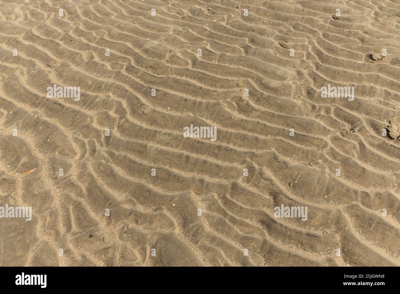 Strutture e strutture nella sabbia con bassa marea sulla spiaggia di Lakolk, isola di Roma, Danimarca Foto Stock