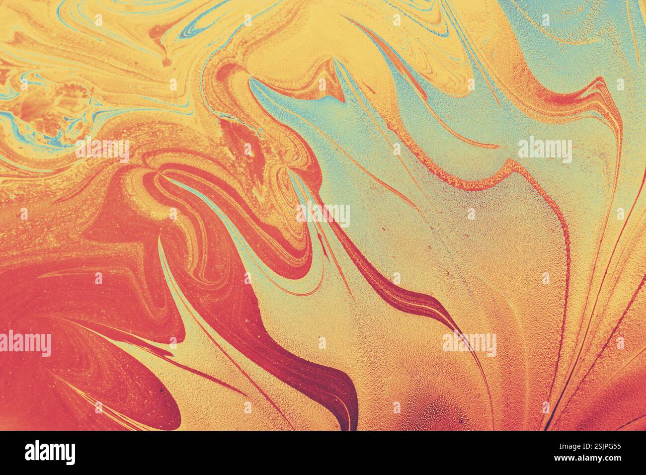 Bella arte astratta di tecniche di pittura di marbling Ebru sull'acqua con vernici acriliche Foto Stock