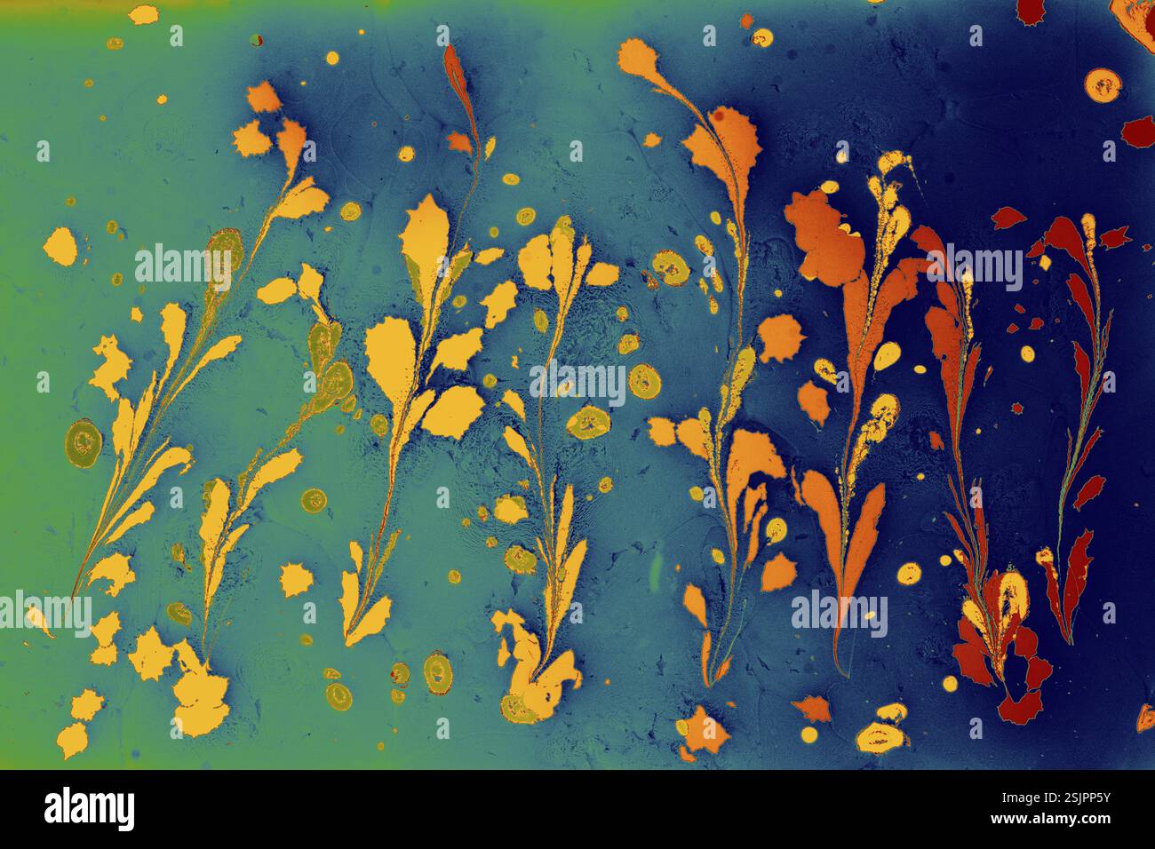 Bella arte astratta di tecniche di pittura di marbling Ebru sull'acqua con vernici acriliche Foto Stock