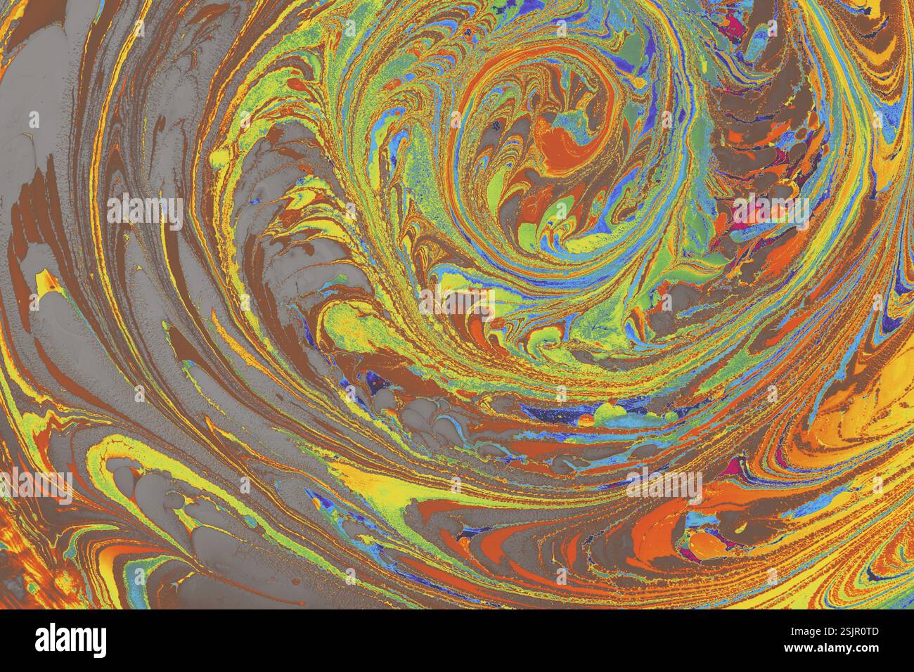 Bella arte astratta di tecniche di pittura di marbling Ebru sull'acqua con vernici acriliche Foto Stock