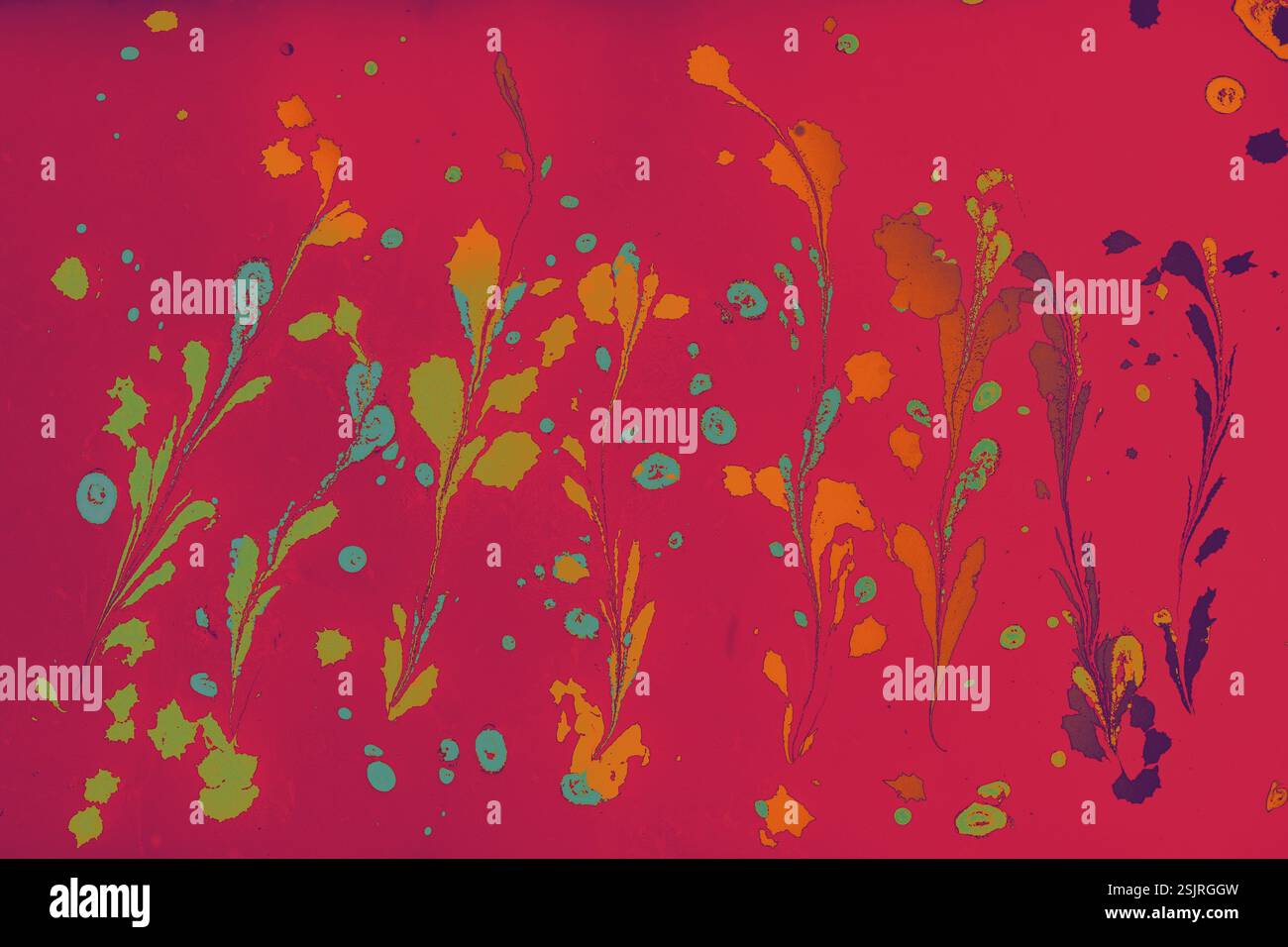 Bella arte astratta di tecniche di pittura di marbling Ebru sull'acqua con vernici acriliche Foto Stock