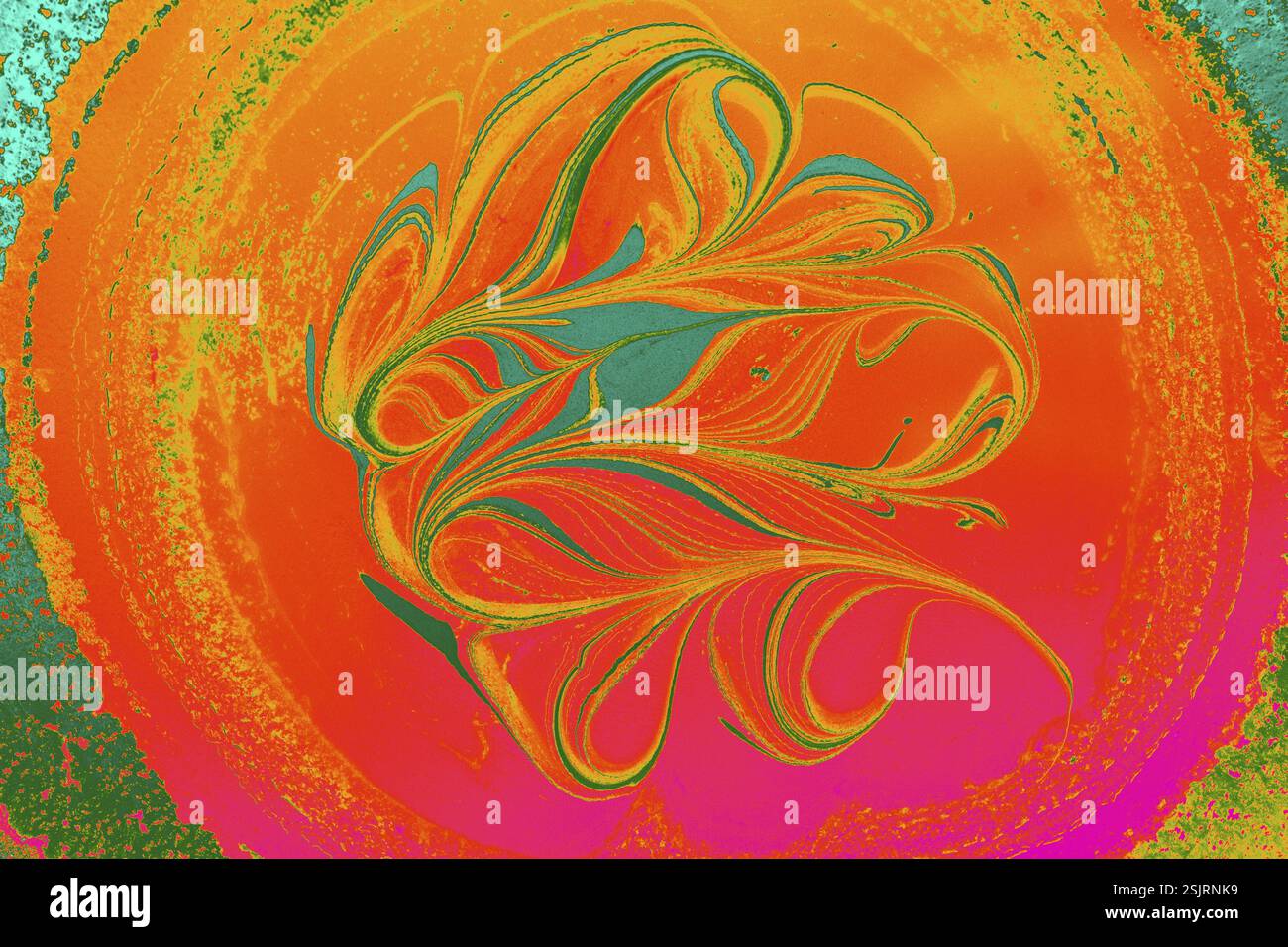 Bella arte astratta di tecniche di pittura di marbling Ebru sull'acqua con vernici acriliche Foto Stock