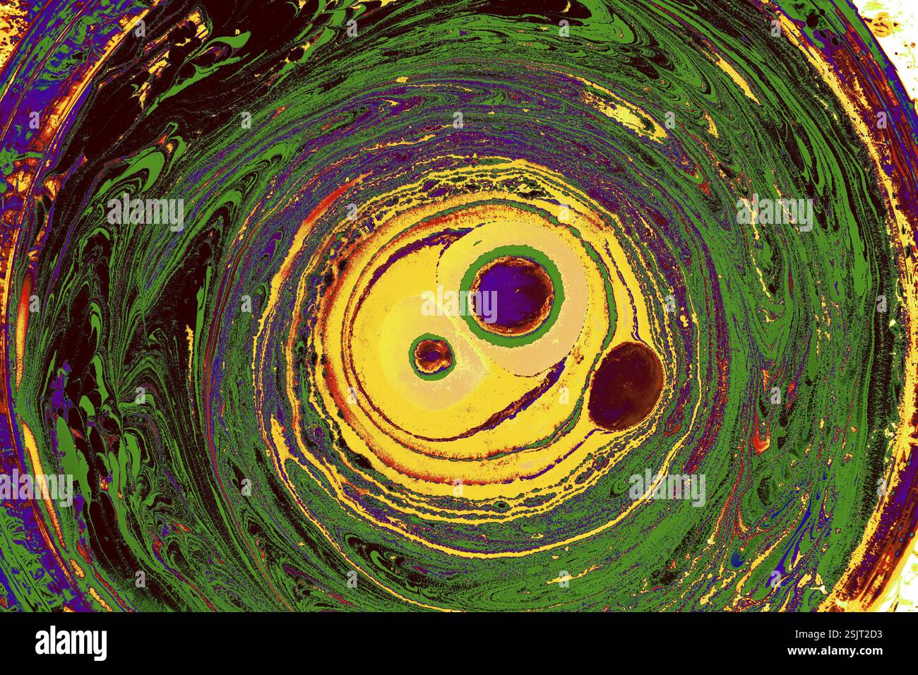 Bella arte astratta di tecniche di pittura di marbling Ebru sull'acqua con vernici acriliche Foto Stock