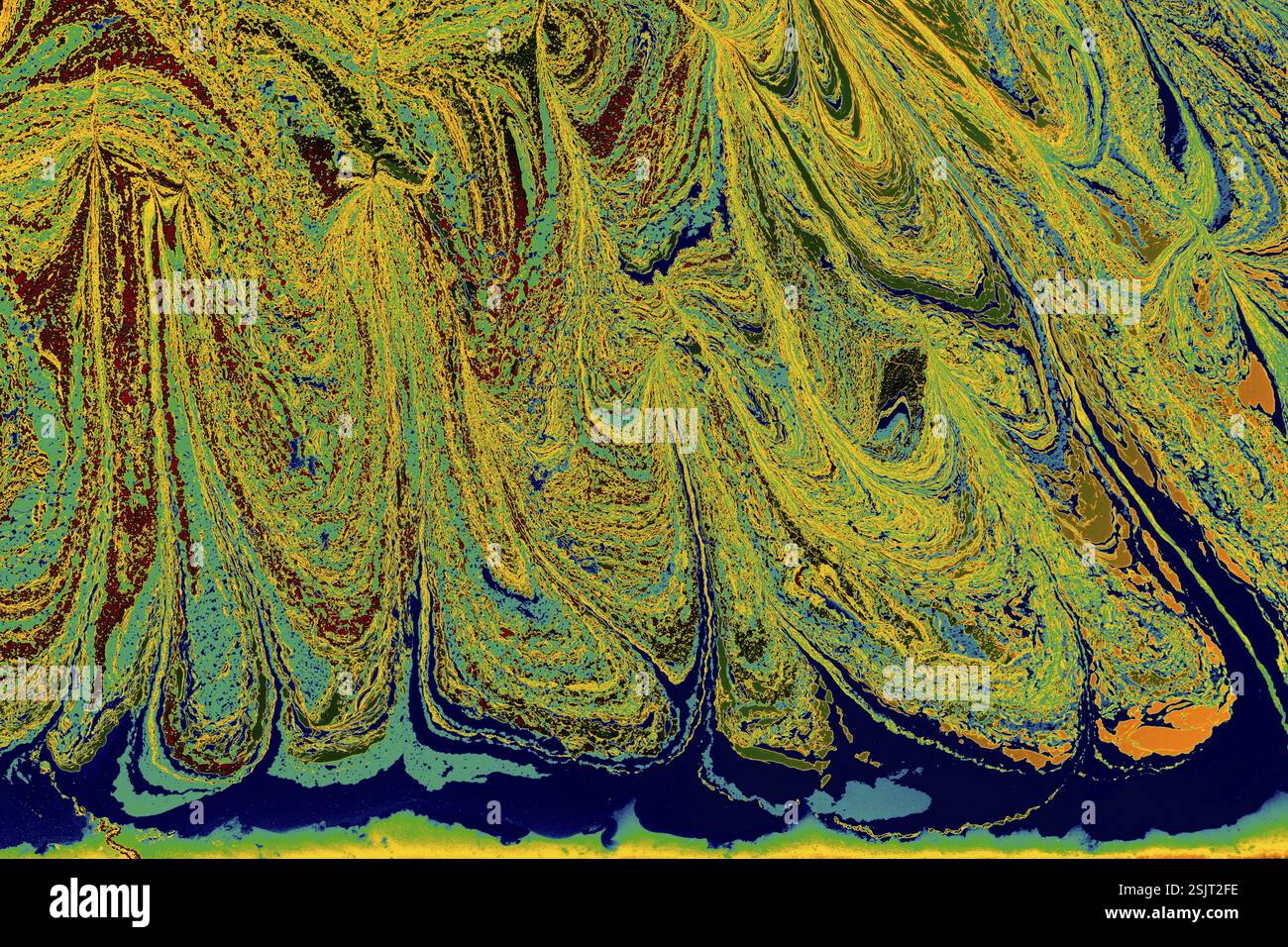 Bella arte astratta di tecniche di pittura di marbling Ebru sull'acqua con vernici acriliche Foto Stock