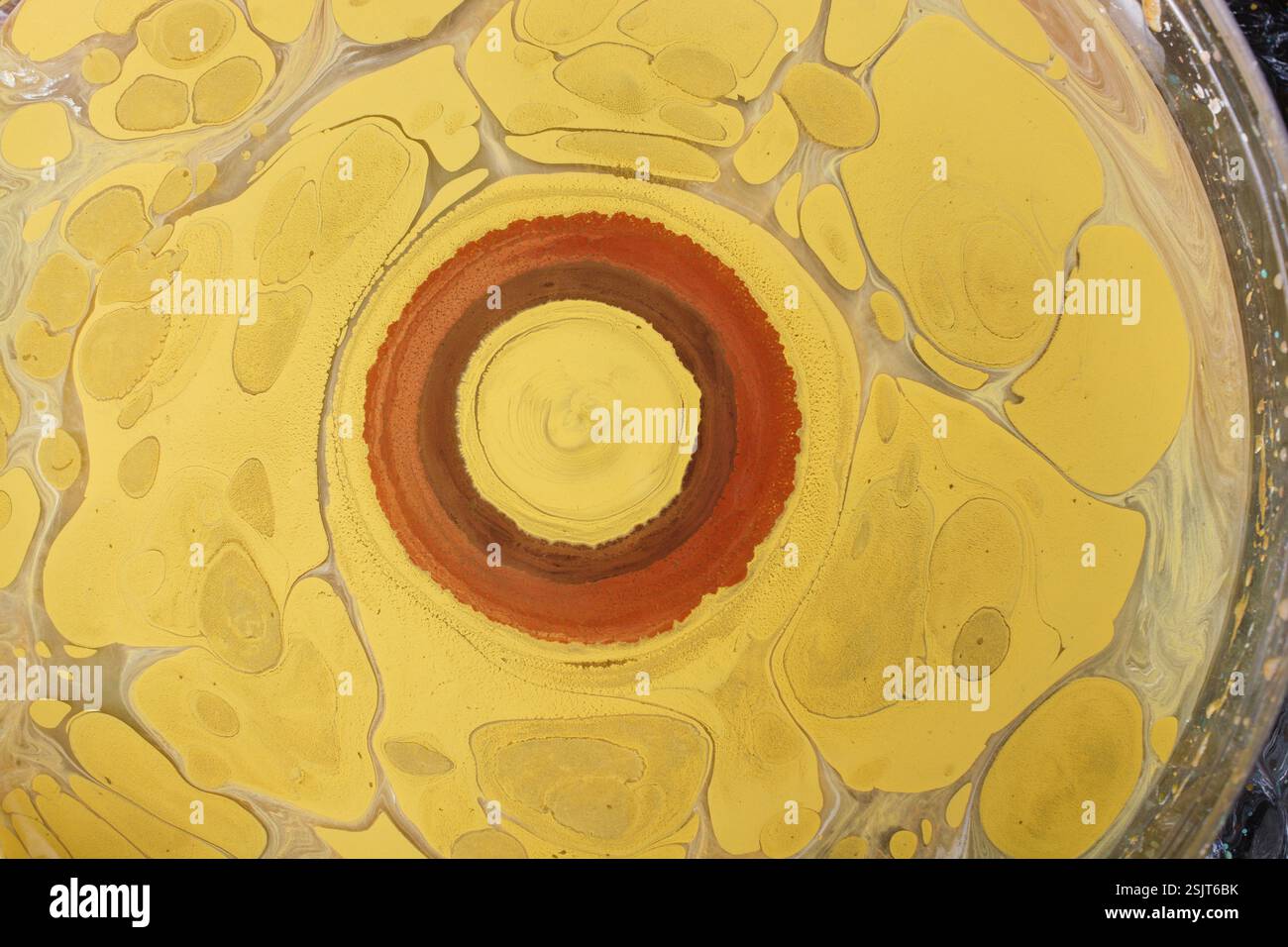 Bella arte astratta di tecniche di pittura di marbling Ebru sull'acqua con vernici acriliche Foto Stock