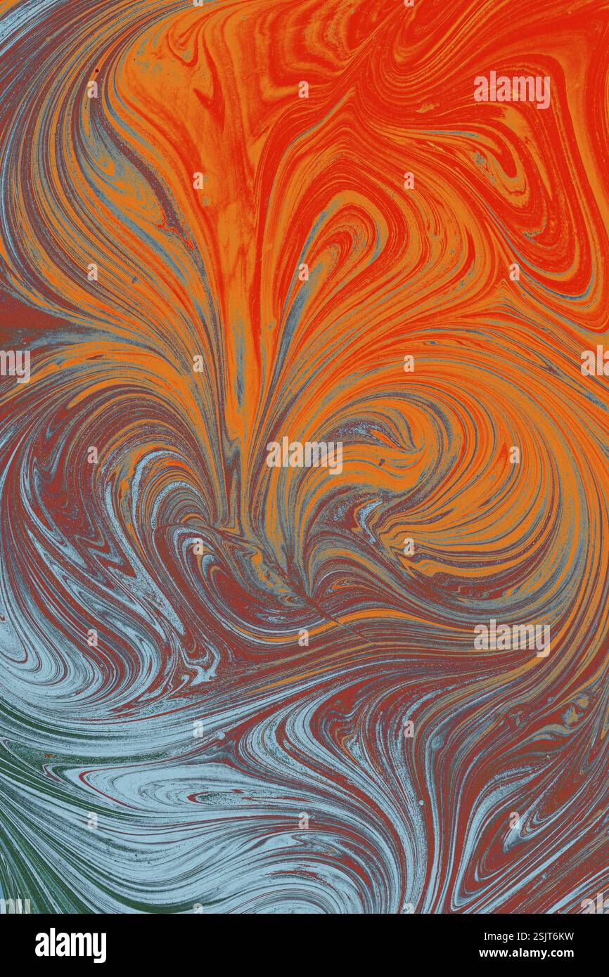 Bella arte astratta di tecniche di pittura di marbling Ebru sull'acqua con vernici acriliche Foto Stock