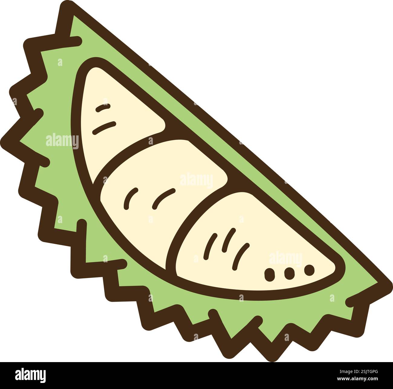Illustrazione e grafica del doodle vettoriale a strappo durian. Parte della categoria di fette di frutta. Illustrazione Vettoriale