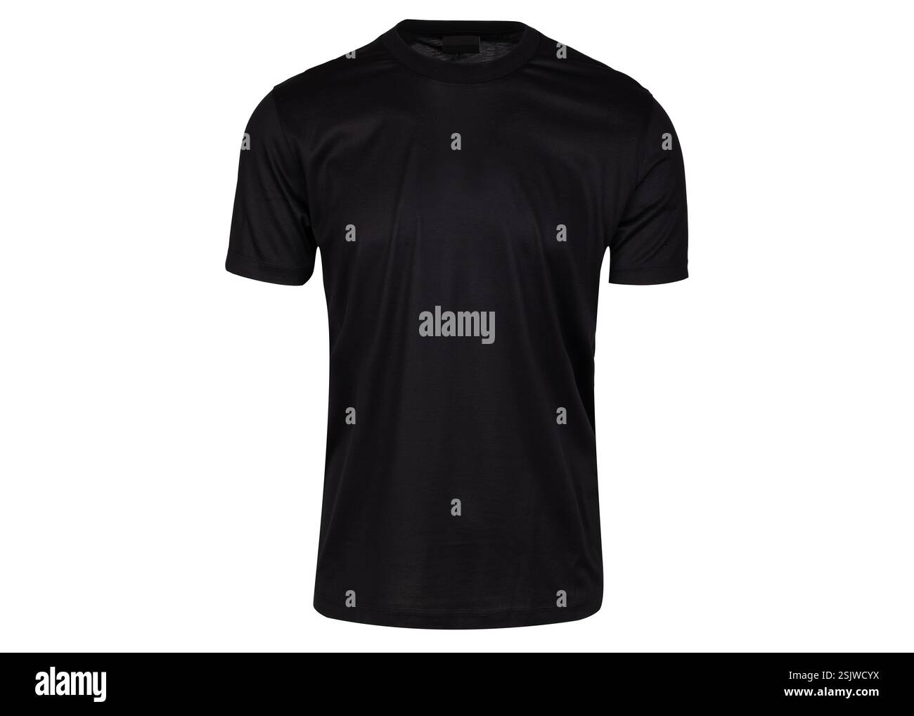 T shirt nera semplice su sfondo bianco Foto Stock