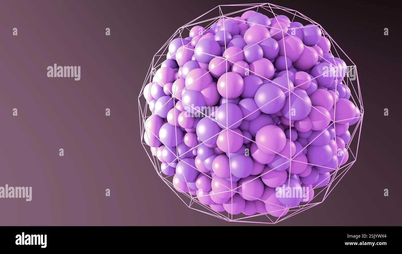 Le sfere intrappolate in una griglia geometrica simboleggiano la regolazione e il controllo dell'IA - illustrazione 3d. Foto Stock