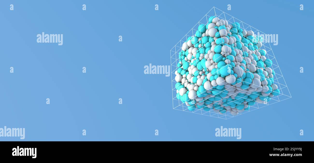 Le sfere intrappolate in una griglia geometrica simboleggiano la regolazione e il controllo dell'IA - illustrazione 3d. Foto Stock
