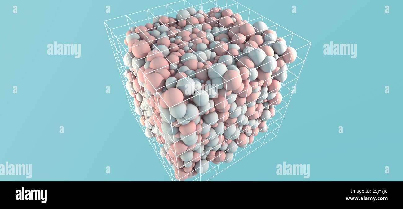Le sfere intrappolate in una griglia geometrica simboleggiano la regolazione e il controllo dell'IA - illustrazione 3d. Foto Stock