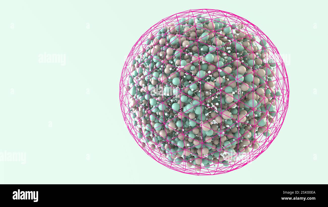 Le sfere intrappolate in una griglia geometrica simboleggiano la regolazione e il controllo dell'IA - illustrazione 3d. Foto Stock