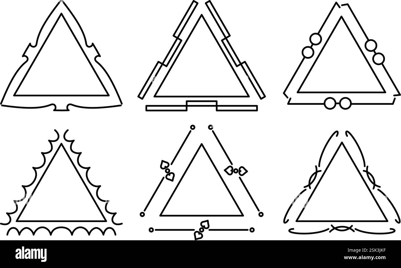 Un set di sei divisori che formano triangoli perfetti, creando un motivo armonioso. Ideale per progetti che richiedono un'estetica strutturata e pulita Illustrazione Vettoriale