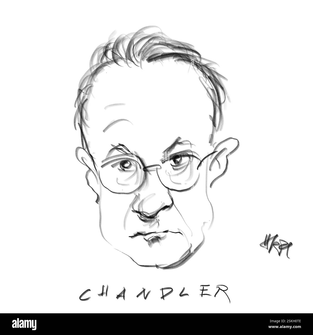 Ritratto a matita dell'autore Raymond Chandler Foto Stock
