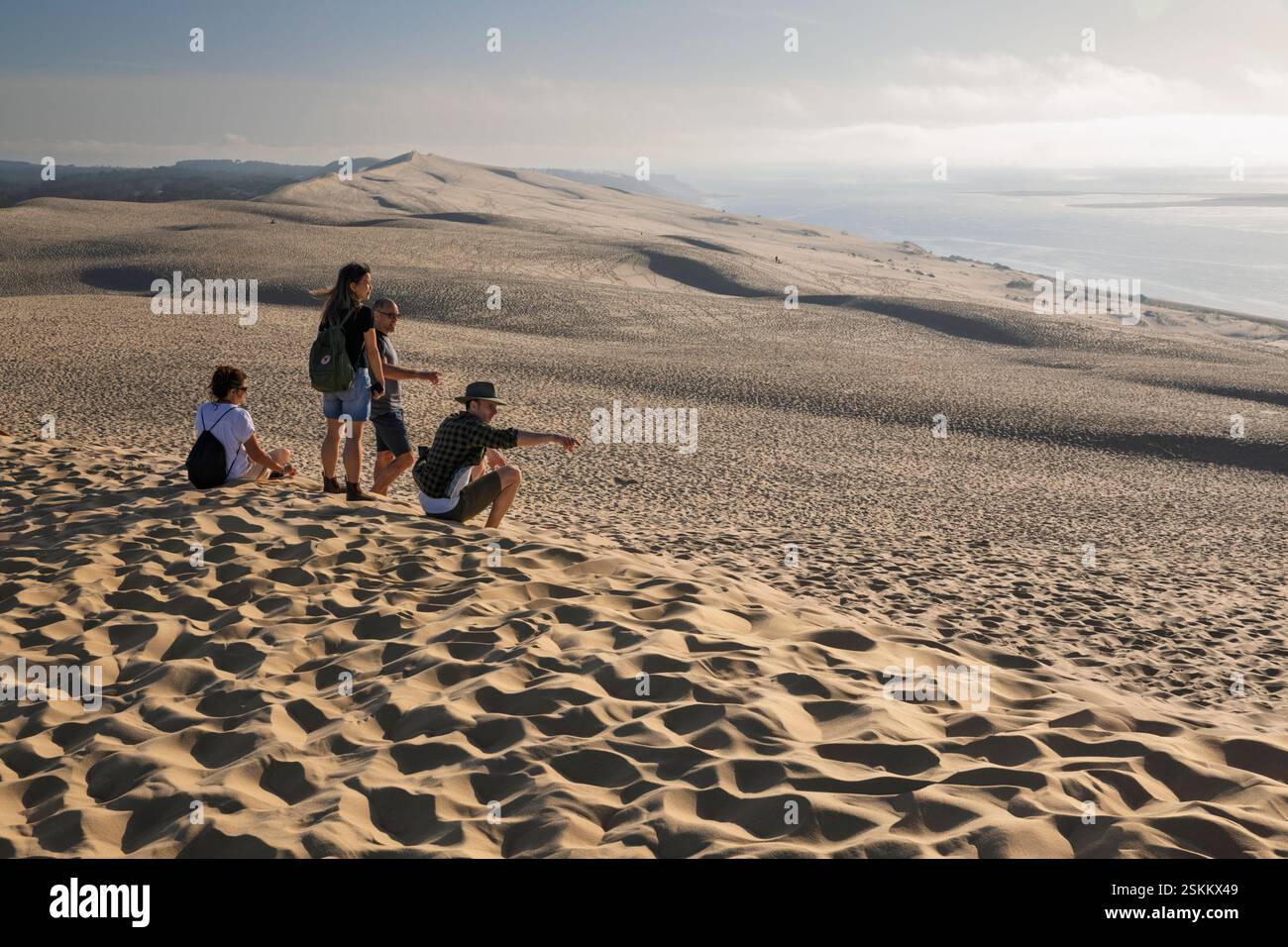 Dune du Pilat alla luce del sole nel tardo pomeriggio, Arcachon, dipartimento della Gironda, Nouvelle-Aquitaine, Francia, Europa Foto Stock