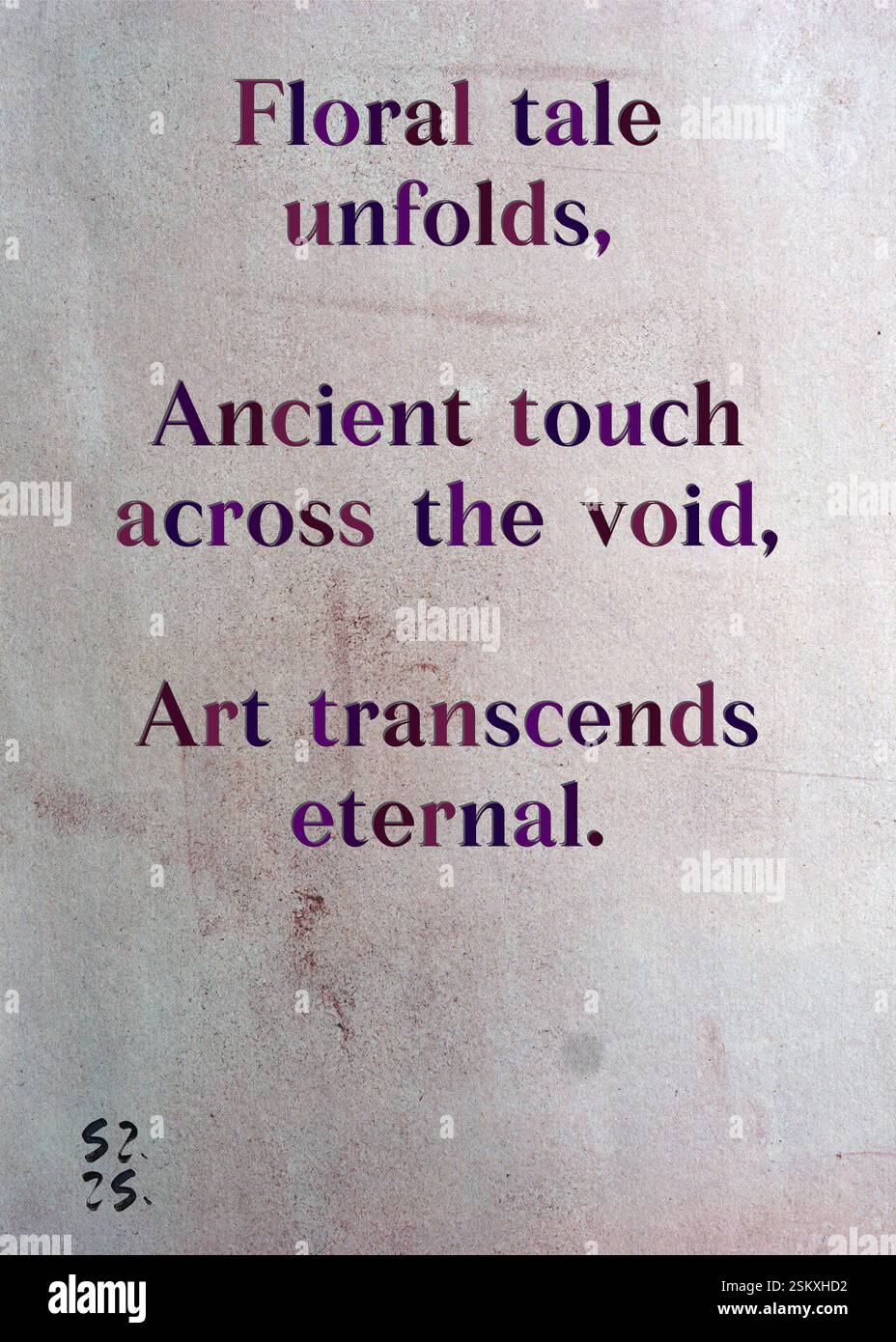 Il racconto floreale si dispiega, il tocco antico attraverso il vuoto, l'arte trascende l'eterno. La Gilda degli scrittori d'argento di Xavier Quinn. Arte di Zsuzsa Szikra. Poetry Art Print, Triplumes è una forma poetica unica ispirata al tradizionale haiku, composta da tre righe che catturano momenti di chiarezza, emozione e approfondimento. Nella nostra collezione abbracciamo la libertà del linguaggio, dove la fusione delle parole e la rimozione dei trattini è più di una scelta stilistica: È un modo per trasmettere unità e vicinanza tra le idee, creando un'espressione fluida e compatta che risuona con i ritmi della vita moderna. Foto Stock