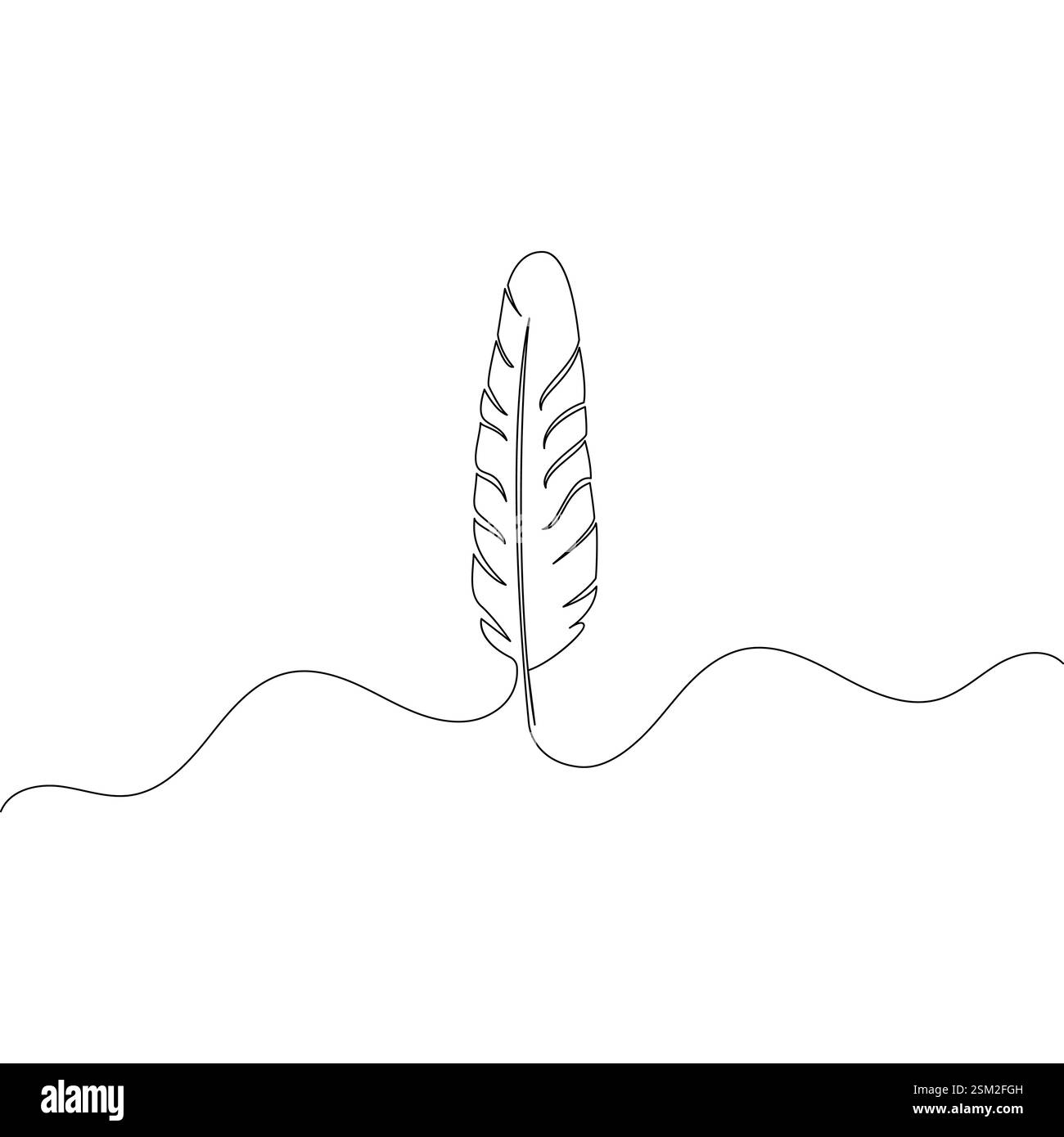 Le opere d'arte a linea singola in piuma d'uccello ritraggono splendidamente la delicata struttura di una piuma, utilizzando una linea continua per simboleggiare la libertà e la grazia Illustrazione Vettoriale