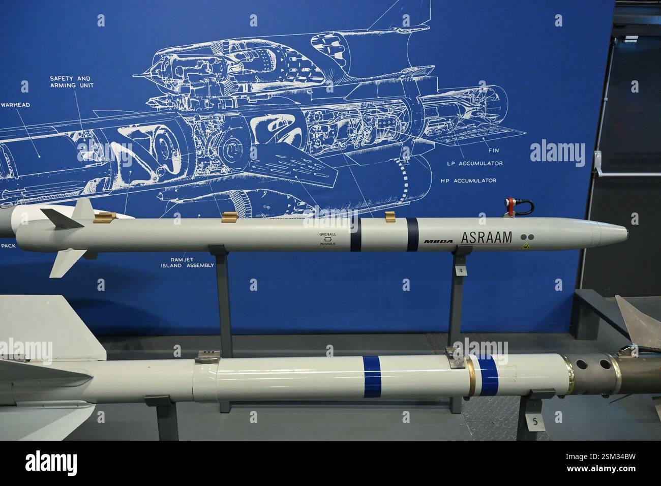 MBDA AIM-132 Advanced Short Range Air-to-Air Missile (ASRAAM) che sostituisce l'AIM-9 Sidewinder (sotto) al RAF Museum di Londra Foto Stock