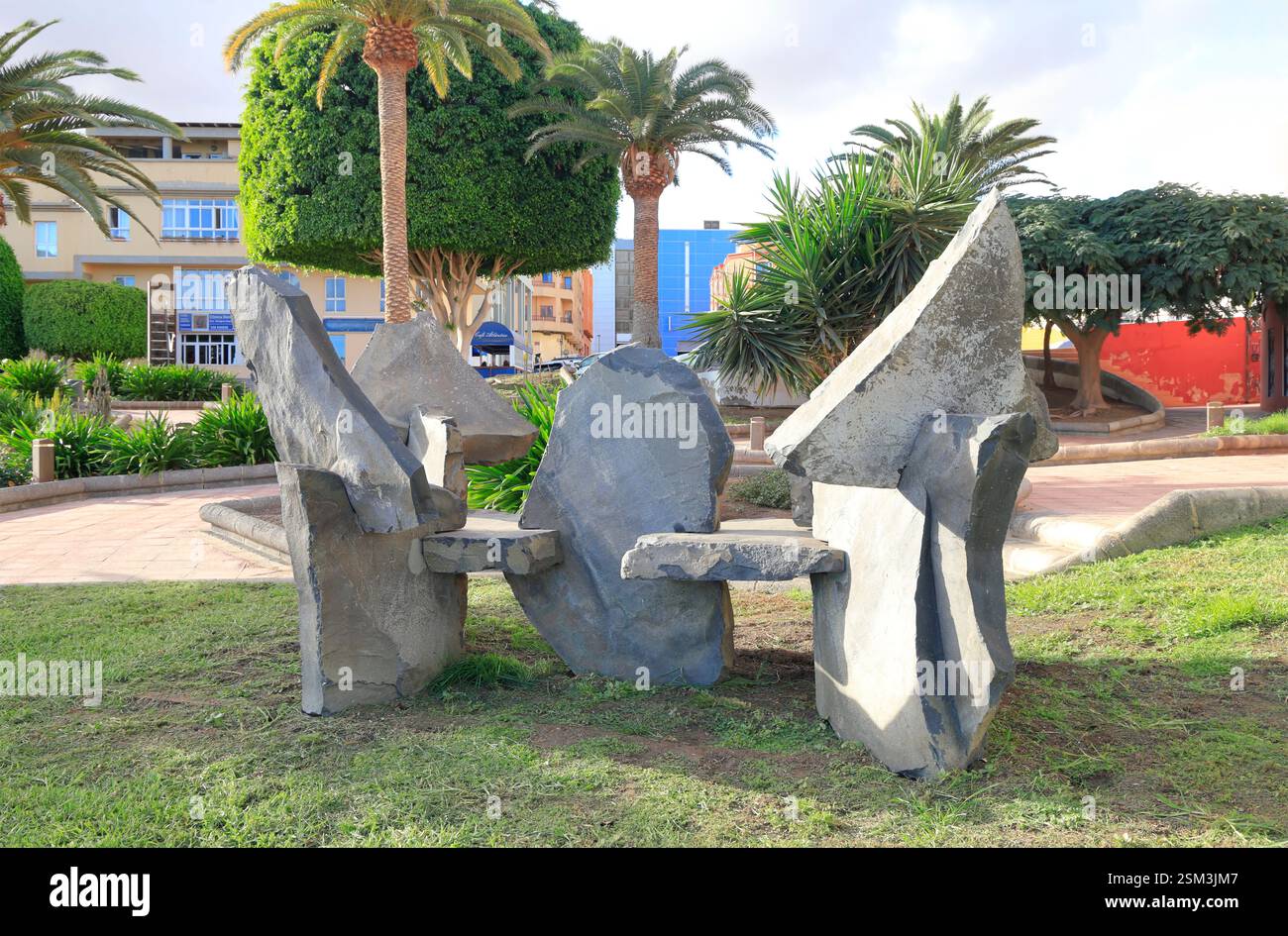 Scultura in pietra, parco di sculture di Puerto del Rosario, Fuerteventura, Isole Canarie, Spagna, Europa, UE. Foto Stock