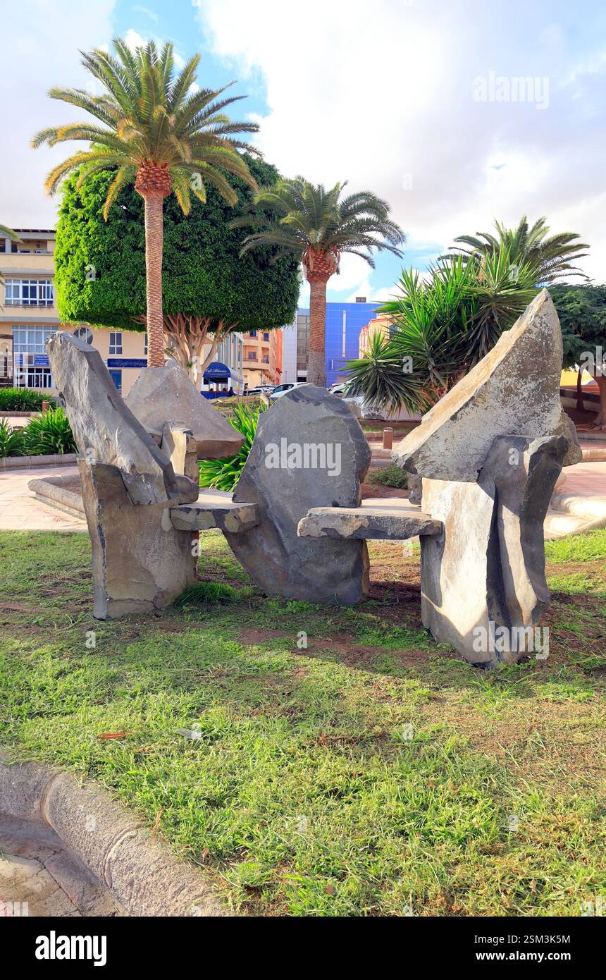 Scultura in pietra, parco di sculture di Puerto del Rosario, Fuerteventura, Isole Canarie, Spagna, Europa, UE. Foto Stock