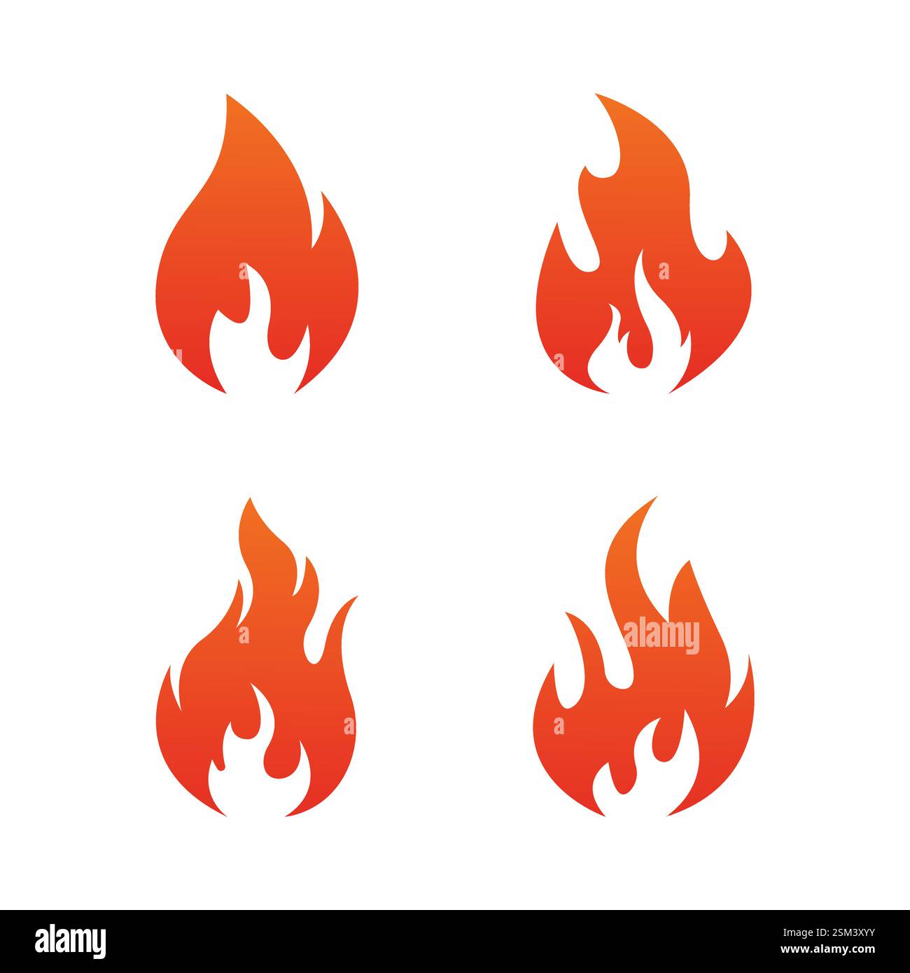 Set di fiamme rosse e arancioni. Design a fiamma di forme diverse. Illustrazione Vettoriale