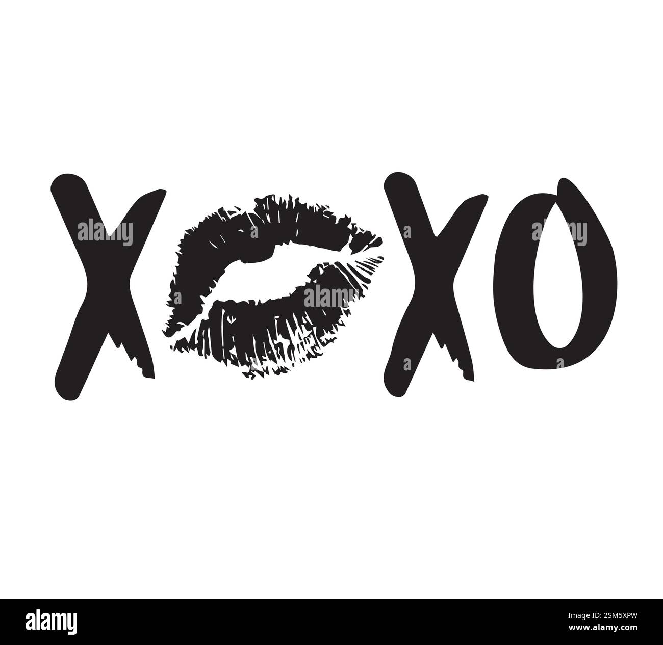 Disegno vettoriale disegnato a mano xoxo Lettering con labbra stampate isolate su sfondo bianco Illustrazione Vettoriale