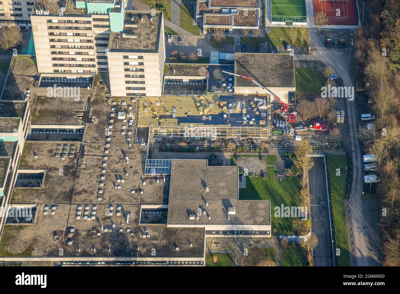 Vista aerea, Berufsförderungswerk Hamm, istituto educativo con cantiere, Rhynern District, Hamm, Ruhr, Renania settentrionale-Vestfalia, germe Foto Stock