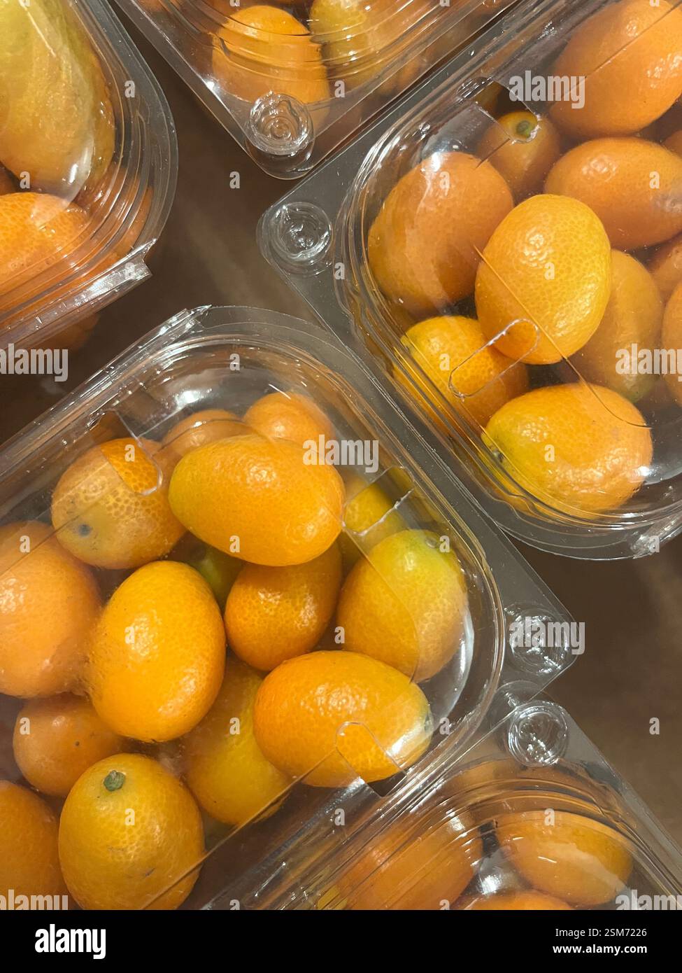 kumquat, kumquat, scatole di kumquat, imballaggi di kumquat, scatole di plastica, frutta esotica, agricoltura, approvvigionamento alimentare, distribuzione, catena di approvvigionamento - Immagine stock catturata con smartphone