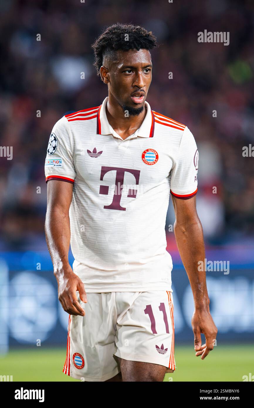 Barcellona, Spagna. 23 ottobre 2024. Kingsley Coman in azione durante la partita di UEFA Champions League tra FC Barcelona e FC Bayern Munchen all'ES Foto Stock