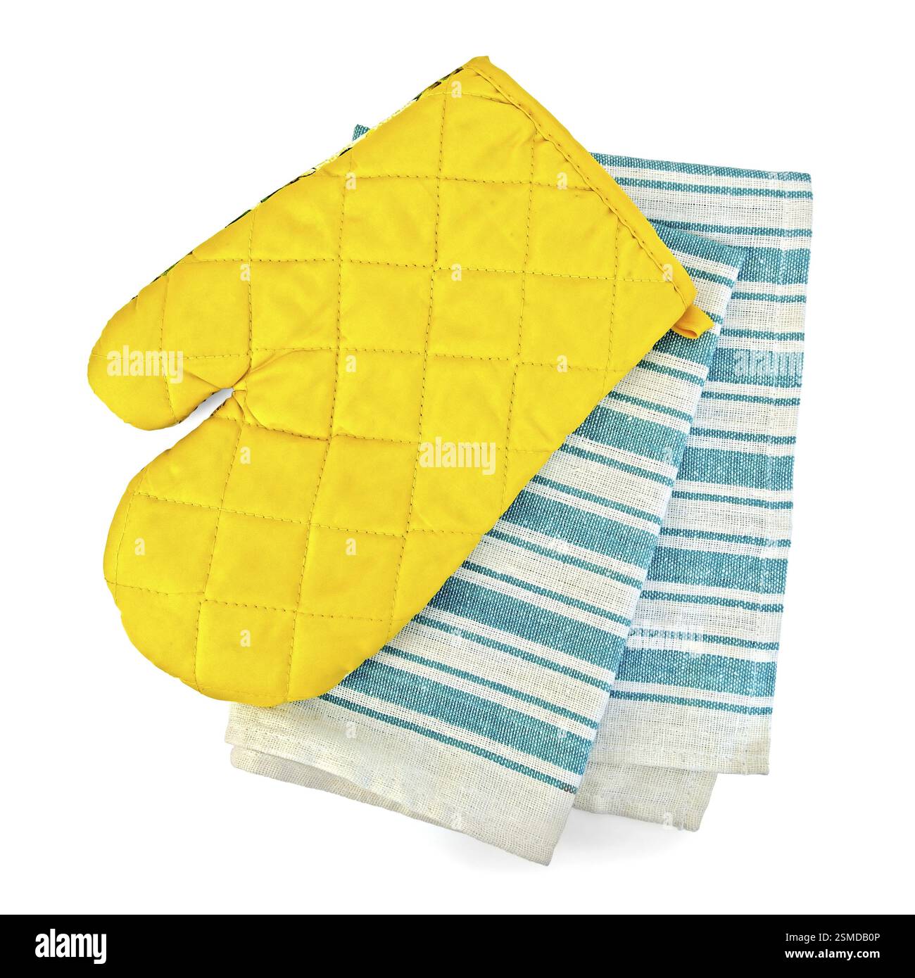 Asciugatutto, giallo potholder in forma di mitten isolati su sfondo bianco Foto Stock