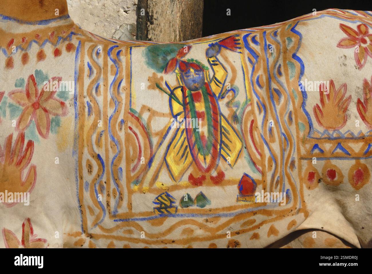 Artista indiano dipinto dio shrinathji sul corpo di vacca Foto Stock