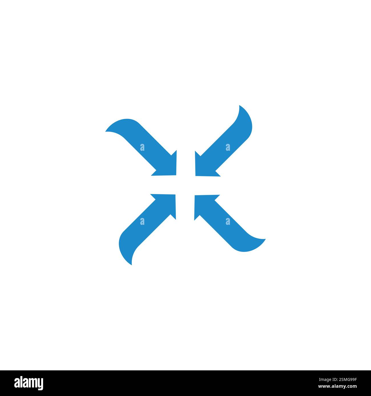 le frecce del punto centrale ruotano il vettore del simbolo blu Illustrazione Vettoriale