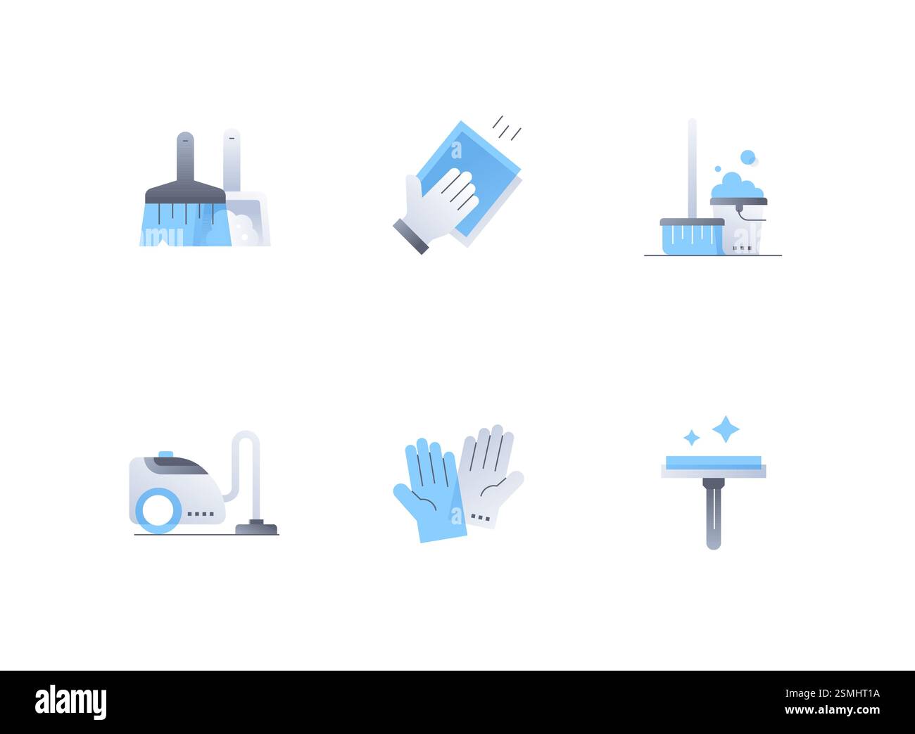 Pulizia e lavaggio - Set di icone con design piatto Illustrazione Vettoriale