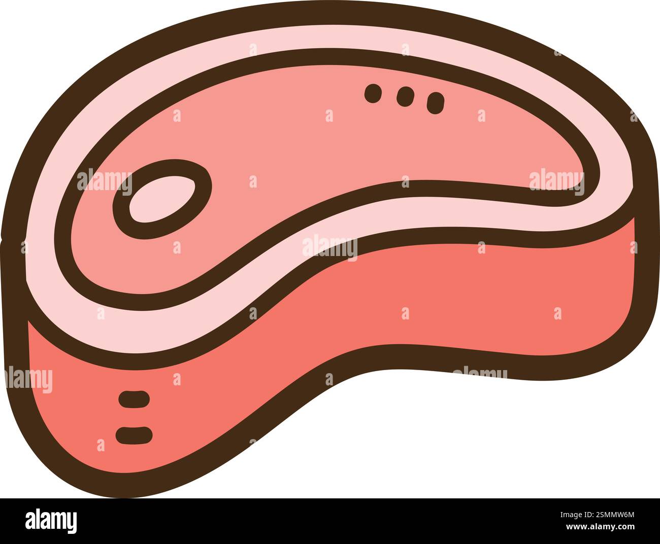 Illustrazione e grafica di un doodle vettoriale di carne fresca. Parte della categoria degli alimenti greggi e degli ingredienti. Illustrazione Vettoriale