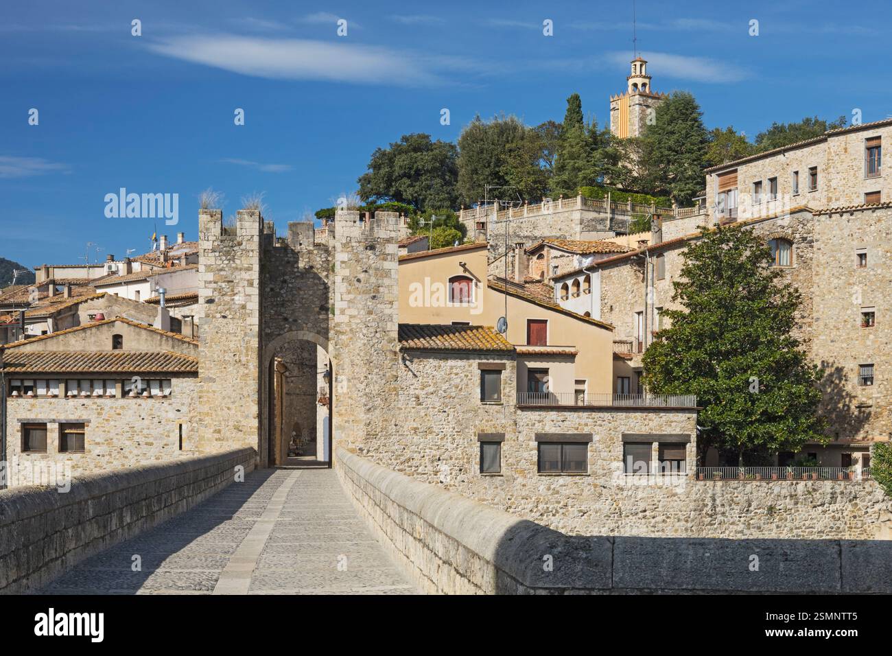 Ponte sul fiume Fluvia (XII secolo), Besalu, Catalogna, Spagna, Europa Foto Stock