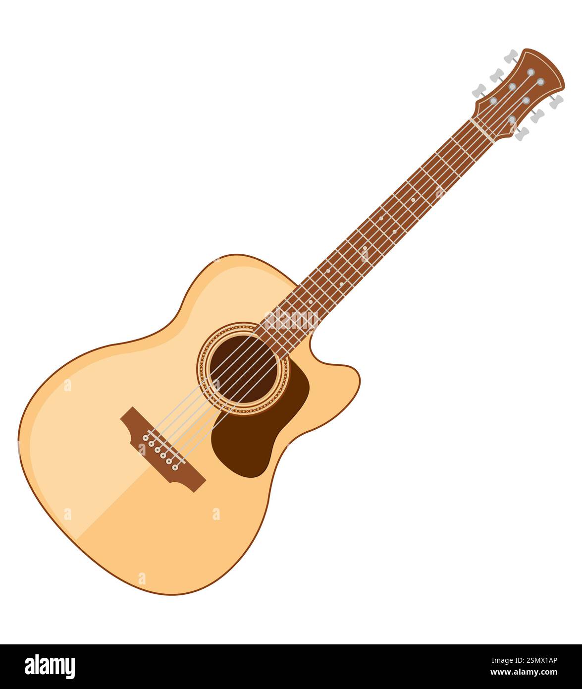 chitarra acustica strumento musicale illustrazione vettoriale in stile piatto isolata su sfondo bianco Foto Stock
